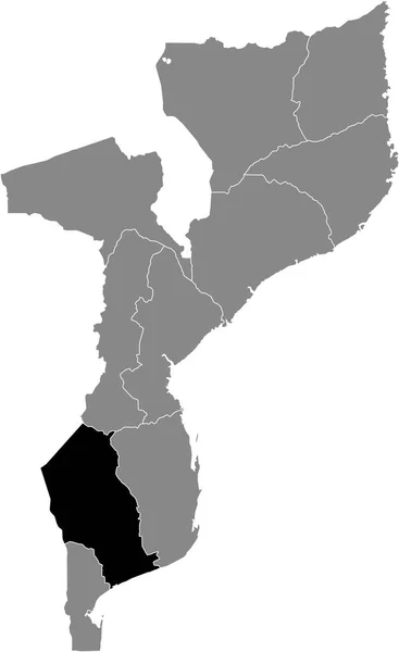 モザンビーク共和国の灰色の地図の中にあるモザンビーク ガザ州の黒いハイライトされた位置図 — ストックベクタ