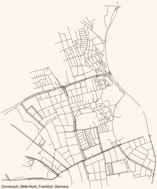 Frankfurt am Main, Almanya 'nın Mitte-Nord kentsel ilçesinin Dornbusch ilçesinin klasik bej arka plan haritası