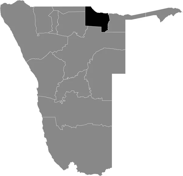 Černá Zvýrazněná Mapa Oblasti Namibijského Kavango West Uvnitř Šedé Mapy — Stockový vektor