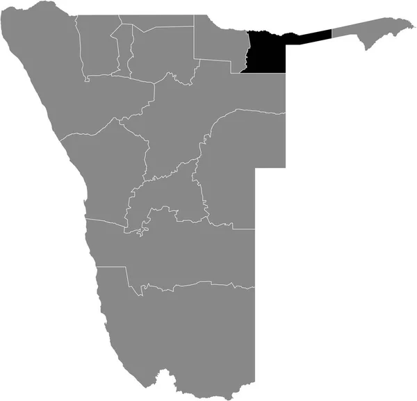 Czarny Zaznaczono Mapę Lokalizacji Regionu Namibian Kavango East Wewnątrz Szarej — Wektor stockowy