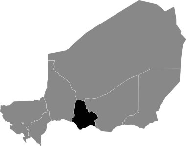 Nijerya Cumhuriyeti 'nin gri haritasında Nijerya Maradi bölgesinin siyah vurgulanmış konum haritası