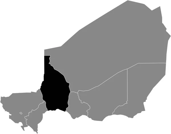 Preto Destaque Mapa Localização Região Nigerien Tahoua Dentro Mapa Cinza — Vetor de Stock