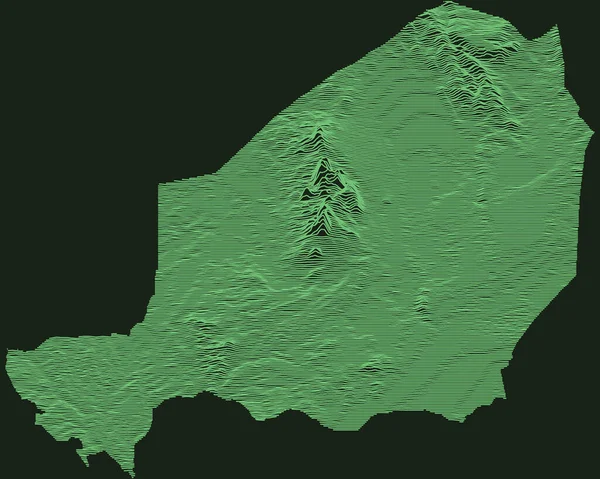 尼日尔共和国带有深绿色背景翡翠绿色等高线的地形图军事雷达战术地图 — 图库矢量图片