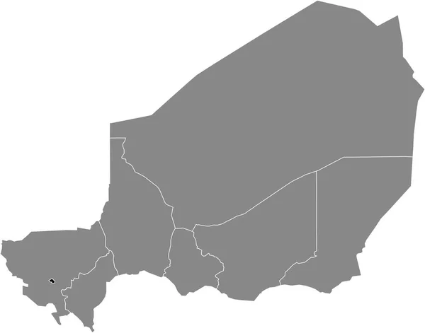 Preto Destaque Mapa Localização Região Nigerien Niamey Dentro Mapa Cinza — Vetor de Stock