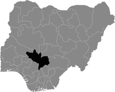 Nijerya 'nın gri haritasında Nijerya Kogi eyaletinin siyah vurgulanmış konumu haritası