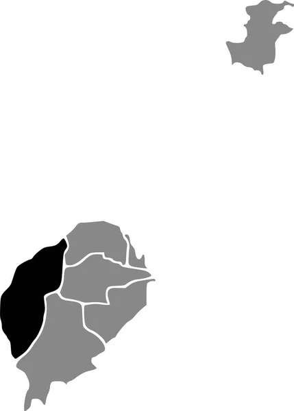 Schwarz Hervorgehobene Lagekarte Des Bezirks Toman Lemb Innerhalb Der Grauen — Stockvektor