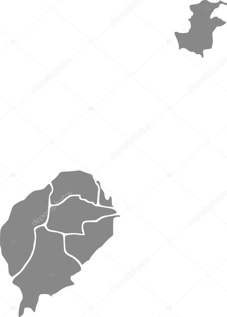 Gray vector map of the Democratic Republic of Sao Tome and Principe with white borders of its districts