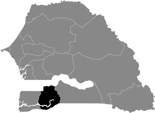 Senegal Cumhuriyeti Nin Gri Haritasında Senegal Sdhiou Bölgesinin Siyah Vurgulanmış — Stok Vektör