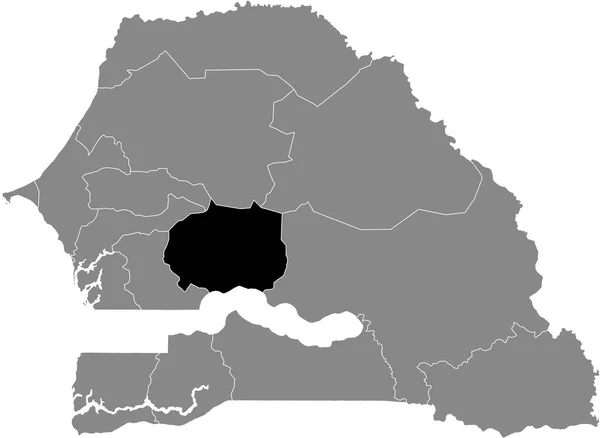 Senegal Cumhuriyeti Nin Gri Haritasında Senegal Kaffrine Bölgesinin Siyah Vurgulanmış — Stok Vektör