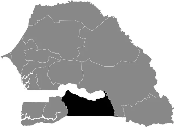 Preto Destaque Mapa Localização Região Senegalese Kolda Dentro Mapa Cinza —  Vetores de Stock