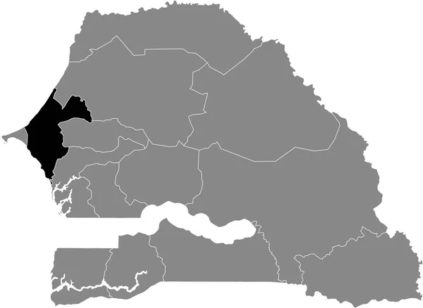 Senegal Cumhuriyeti Nin Gri Haritasının Içindeki Senegal Bölgesinin Siyah Vurgulanmış — Stok Vektör