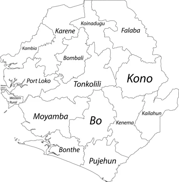 Mapa Vectorial Blanco República Sierra Leona Con Fronteras Negras Nombres — Vector de stock