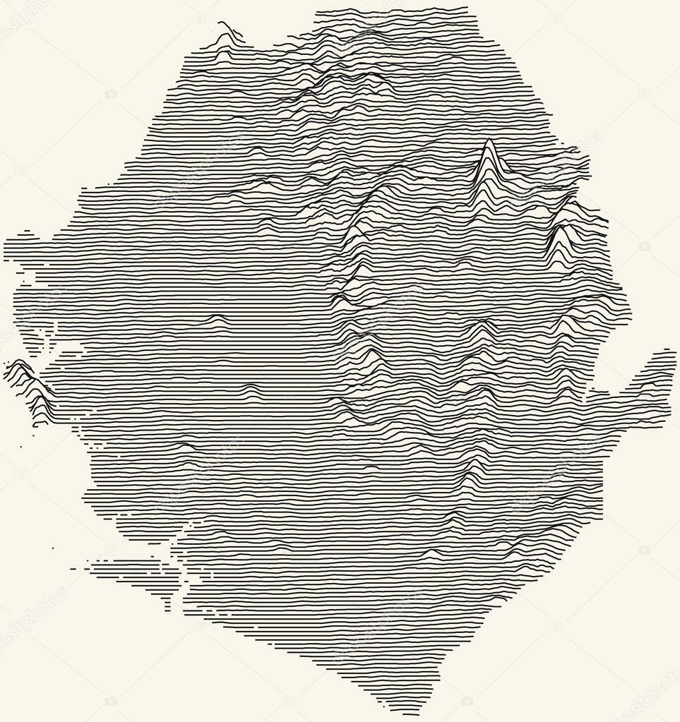 Light topographic map of the Republic of Sierra Leone with black contour lines on beige background