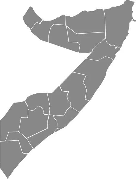 索马里联邦共和国与其各地区白边的灰色矢量图 — 图库矢量图片