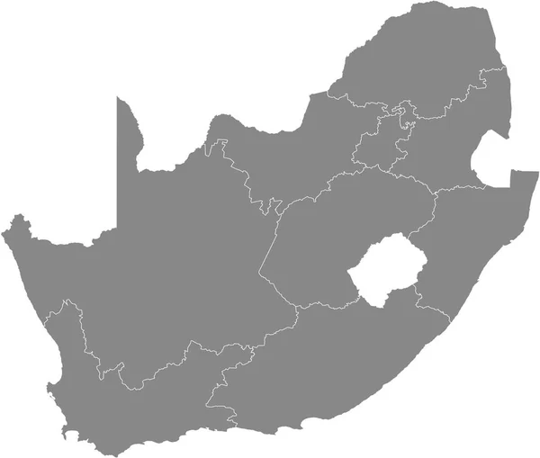 Güney Afrika Cumhuriyeti Nin Gri Vektör Haritası Eyaletlerinin Beyaz Sınırları — Stok Vektör