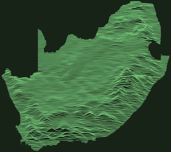 南非共和国地形图军事雷达战术地图 深绿色背景上的翡翠绿色等高线 — 图库矢量图片