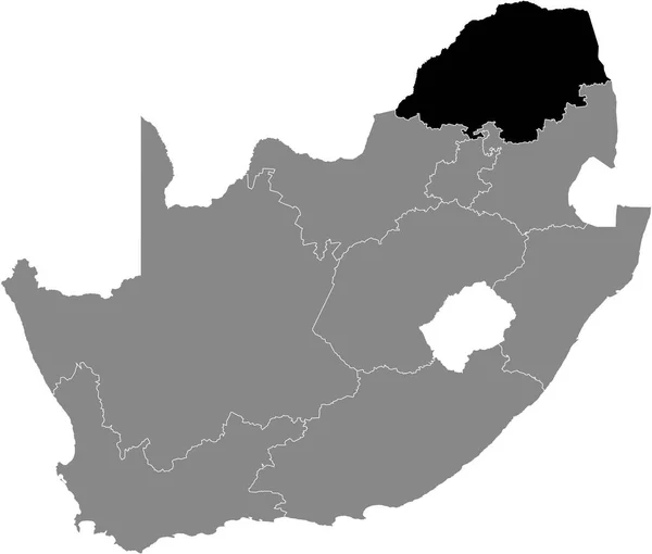 南アフリカ共和国の灰色の地図の中の南アフリカ リンポポ州の黒いハイライトされた場所 — ストックベクタ