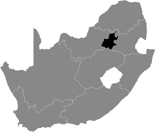 南非共和国灰色地图内的南非Gauteng省黑色醒目位置图 — 图库矢量图片