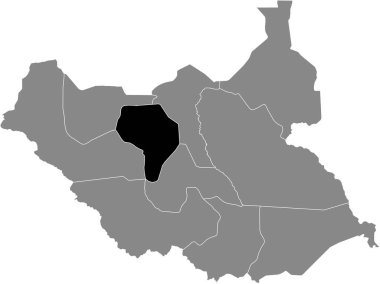 Güney Sudan Savaşı 'nın (Warab) Güney Sudan Cumhuriyeti' nin gri haritasında siyah vurgulanmış konum haritası