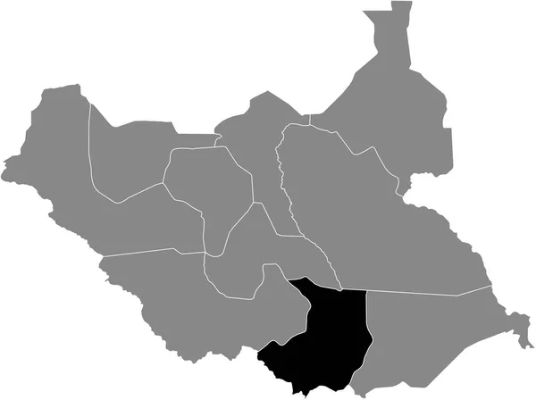 Černá Zvýrazněná Mapa Jihosúdánského Státu Central Equatoria Uvnitř Šedé Mapy — Stockový vektor