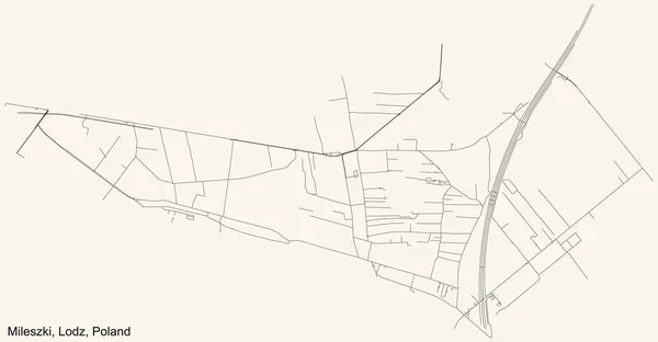 Schwarze Einfache Detaillierte Straßenkarte Auf Beigem Hintergrund Des Viertels Mileszki — Stockvektor