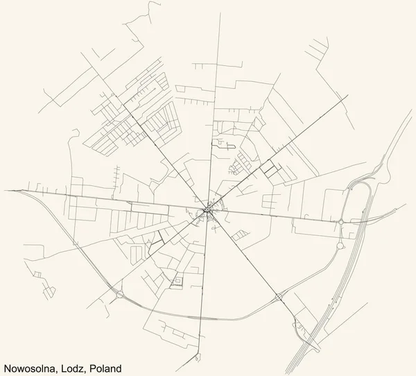 Schwarze Einfache Detaillierte Straßenkarte Auf Beigem Hintergrund Des Viertels Nowosolna — Stockvektor