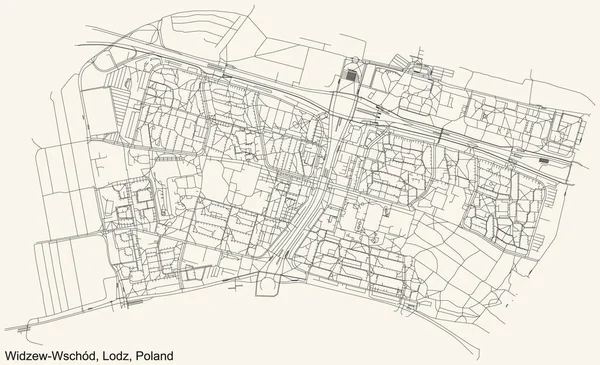 Preto Simples Mapa Detalhado Estradas Rua Fundo Bege Vintage Bairro — Vetor de Stock