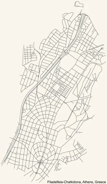 Negro Simple Mapa Detallado Carreteras Calle Fondo Beige Vintage Del — Vector de stock