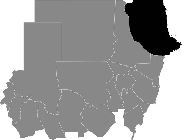 Mapa Ubicación Resaltado Negro Del Estado Sudanés Del Mar Rojo — Vector de stock