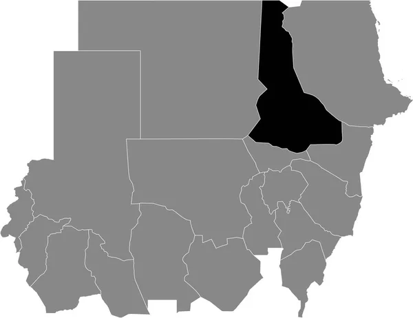 苏丹共和国灰色地图内的苏丹尼罗河州黑色醒目位置图 — 图库矢量图片