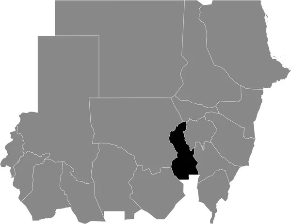 Μαύρος Τονισμένος Χάρτης Τοποθεσίας Της Σουδανικής Πολιτείας Του Λευκού Νείλου — Διανυσματικό Αρχείο