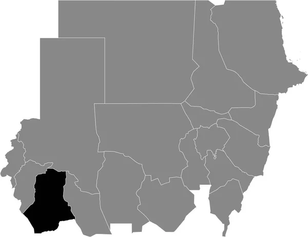 Czarny Podkreślono Mapę Lokalizacji Sudańskiego Stanu Darfur Południowy Wewnątrz Szarej — Wektor stockowy