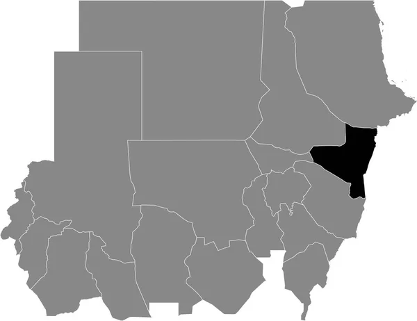苏丹共和国灰色地图内苏丹卡萨拉州的黑色醒目位置图 — 图库矢量图片