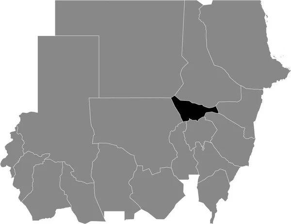 スーダン共和国の灰色の地図の中のスーダン ハルツーム州の黒いハイライトされた場所地図 — ストックベクタ
