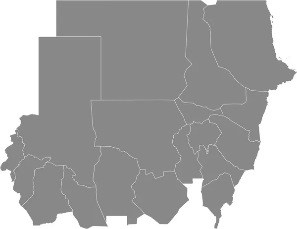 Mapa Vetorial Cinzento República Sudão Com Fronteiras Brancas Seus Estados — Vetor de Stock