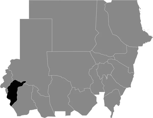 Mapa Ubicación Resaltado Negro Del Estado Sudanés Darfur Central Dentro — Archivo Imágenes Vectoriales