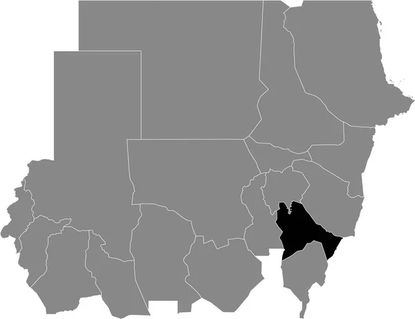 苏丹共和国灰色地图内苏丹森纳尔州的黑色醒目位置图 — 图库矢量图片
