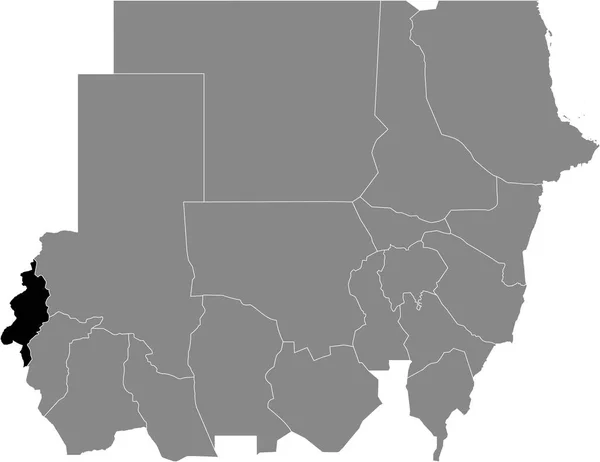 Mappa Dettagliata Nera Dello Stato Sudanese Del Darfur Occidentale All — Vettoriale Stock