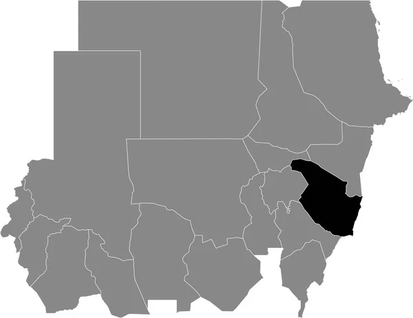 苏丹共和国灰色地图内苏丹Al Qadarif州的黑色醒目位置图 — 图库矢量图片