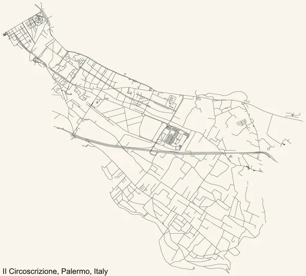 意大利巴勒莫第二区 Settecannoli Brancaccio Ciaculli Oreto 旧式米色背景的简单而又详细的街道路线图 — 图库矢量图片