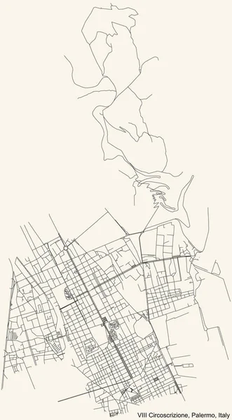 Schwarze Einfache Straßenkarte Auf Beigem Hintergrund Des Bezirks Politeama Malaspina — Stockvektor