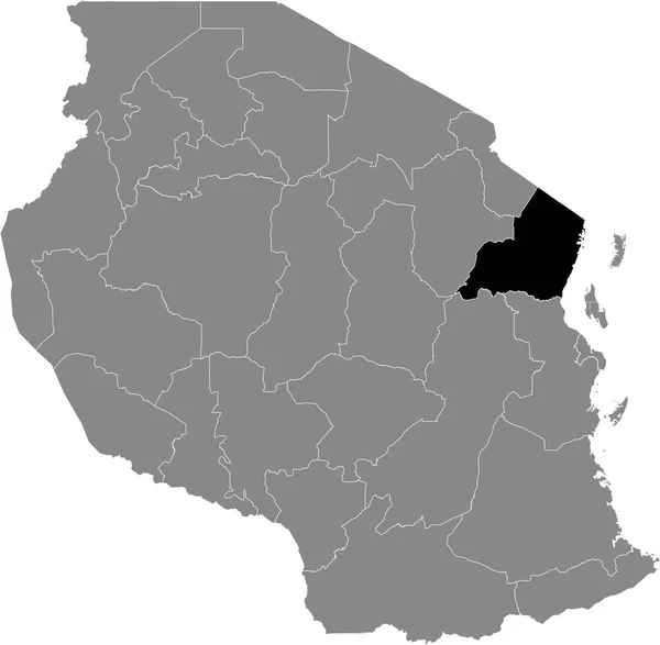 Černá Zvýrazněná Mapa Oblasti Tanzanie Uvnitř Šedé Mapy Sjednocené Republiky — Stockový vektor