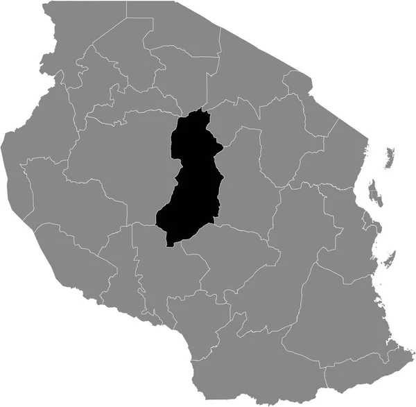 タンザニア連合共和国の灰色の地図の中のタンザニア シンギダ地域の黒い強調表示された場所 — ストックベクタ