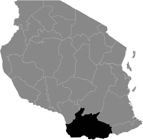 Tanzanya Birleşik Cumhuriyeti Nin Gri Haritasında Tanzanya Ruvuma Bölgesinin Siyah — Stok Vektör