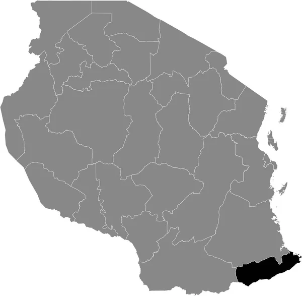 Tanzanya Birleşik Cumhuriyeti Nin Gri Haritasında Tanzanya Mtwara Bölgesinin Siyah — Stok Vektör