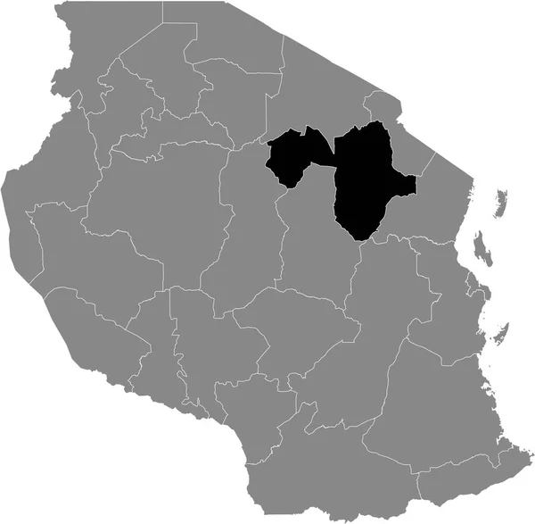 Schwarz Hervorgehobene Lagekarte Der Tansanischen Manyara Region Innerhalb Der Grauen — Stockvektor