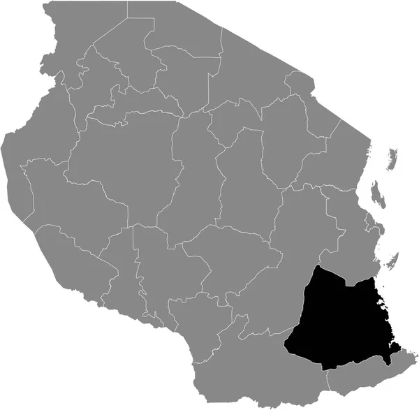 タンザニア連合共和国の灰色の地図の中のタンザニア リンディ地域の黒いハイライトされた場所 — ストックベクタ