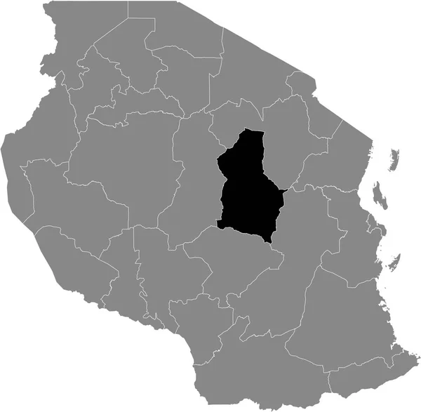 タンザニア連合共和国の灰色の地図の中のタンザニアドーマ地域の黒いハイライトされた場所 — ストックベクタ