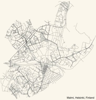 Finlandiya 'nın başkenti Helsinki' de Malmi 'nin (Malm) çeyrek mahallesinin klasik bej arkaplan haritası