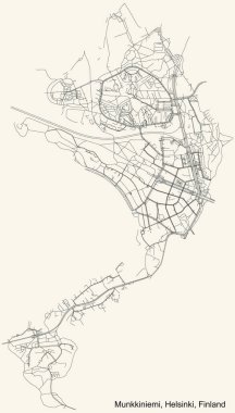 Finlandiya, Helsinki 'de Munkkiniemi (Munksns) semtinin klasik bej arka plan haritası